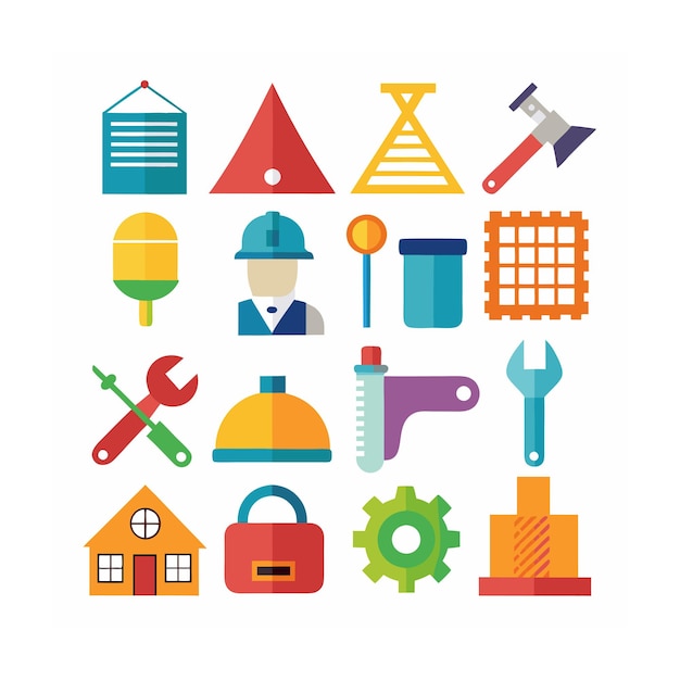 Ilustración vectorial del conjunto de iconos de construcción y herramientas