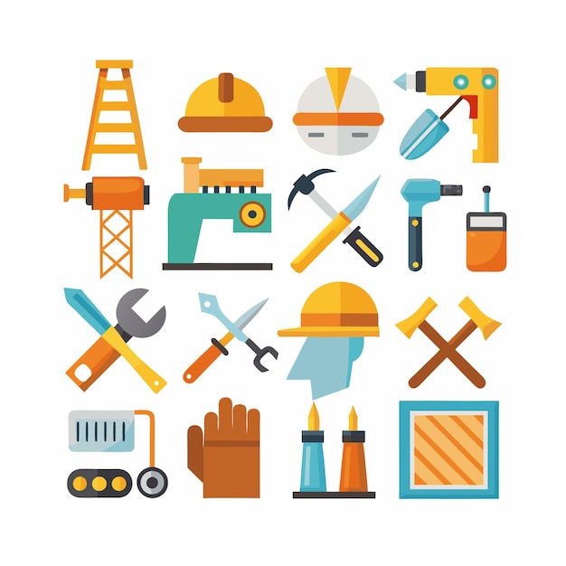Ilustración vectorial del conjunto de iconos de construcción y herramientas