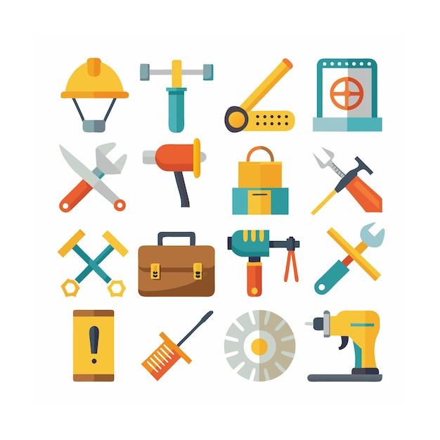Ilustración vectorial del conjunto de iconos de construcción y herramientas