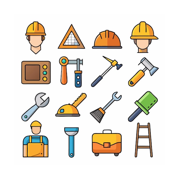 Ilustración vectorial del conjunto de iconos de construcción y herramientas