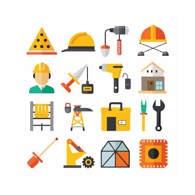 Ilustración vectorial del conjunto de iconos de construcción y herramientas