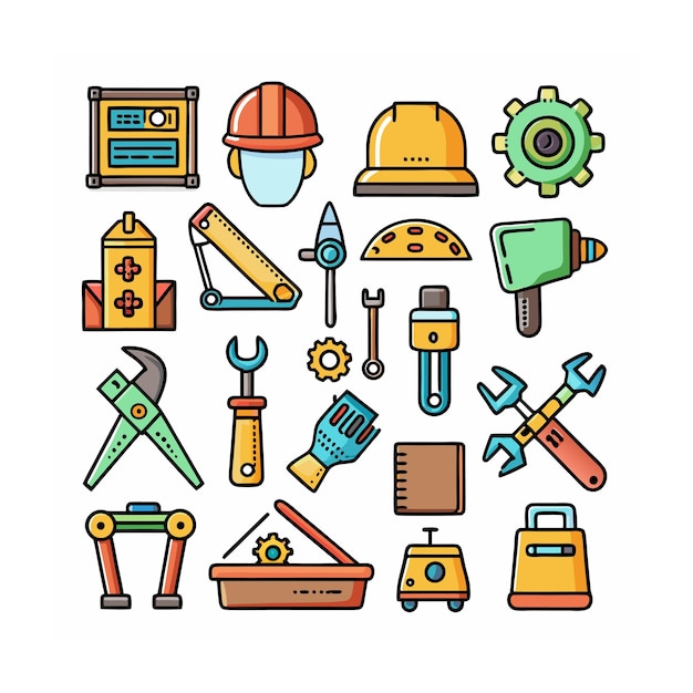Ilustración vectorial del conjunto de iconos de construcción y herramientas