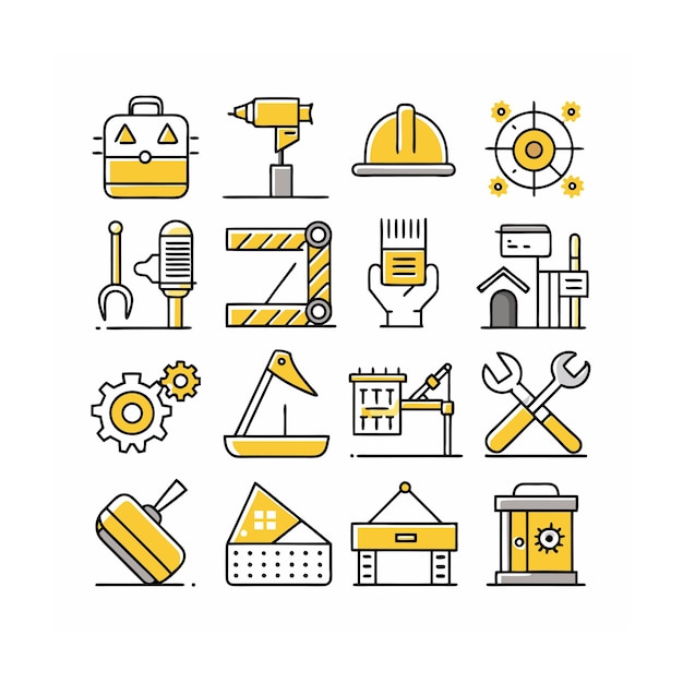 Ilustración vectorial del conjunto de iconos de construcción y herramientas