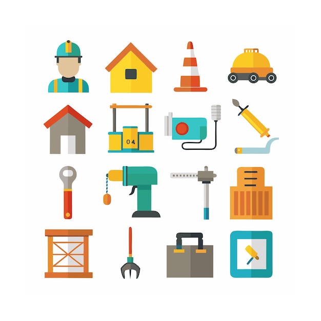Ilustración vectorial del conjunto de iconos de construcción y herramientas