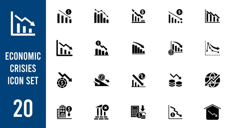 Ilustración vectorial del conjunto de iconos de crisis económica