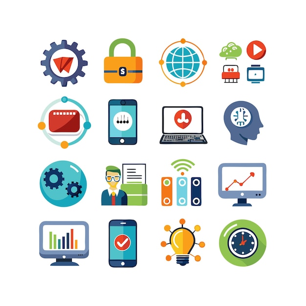 Ilustración vectorial de conjunto de iconos para documentos, sitios web y aplicaciones móviles