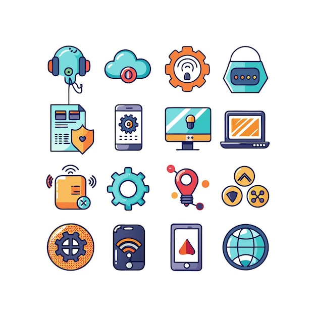 Ilustración vectorial de conjunto de iconos para documentos, sitios web y aplicaciones móviles