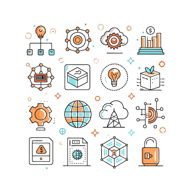 Ilustración vectorial de conjunto de iconos para documentos, sitios web y aplicaciones móviles