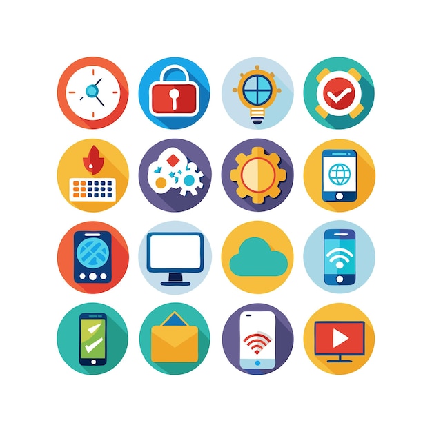 Ilustración vectorial de conjunto de iconos para documentos, sitios web y aplicaciones móviles