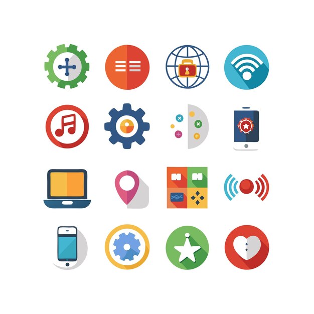 Ilustración vectorial de conjunto de iconos para documentos, sitios web y aplicaciones móviles