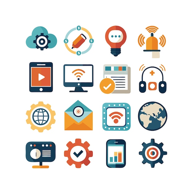 Ilustración vectorial de conjunto de iconos para documentos, sitios web y aplicaciones móviles