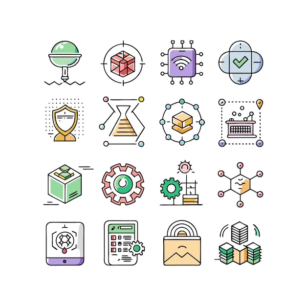 Ilustración vectorial de conjunto de iconos para documentos, sitios web y aplicaciones móviles
