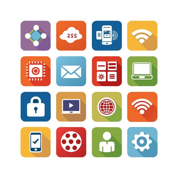 Ilustración vectorial de conjunto de iconos para documentos, sitios web y aplicaciones móviles