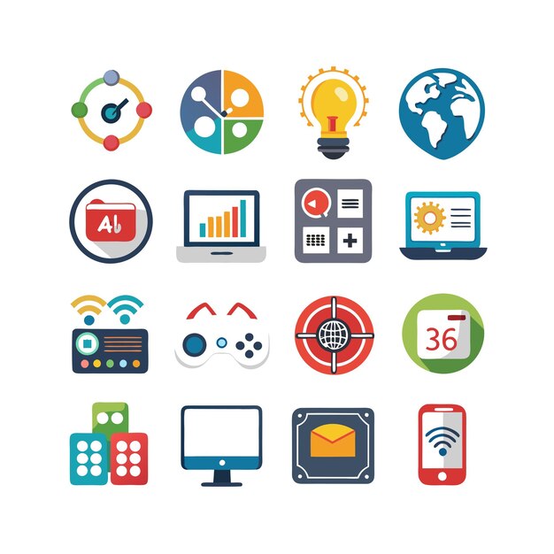 Ilustración vectorial de conjunto de iconos para documentos, sitios web y aplicaciones móviles