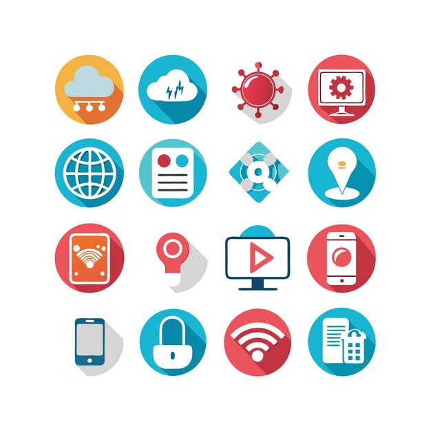 Ilustración vectorial de conjunto de iconos para documentos, sitios web y aplicaciones móviles