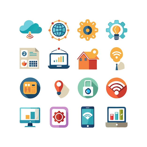 Ilustración vectorial de conjunto de iconos para documentos, sitios web y aplicaciones móviles