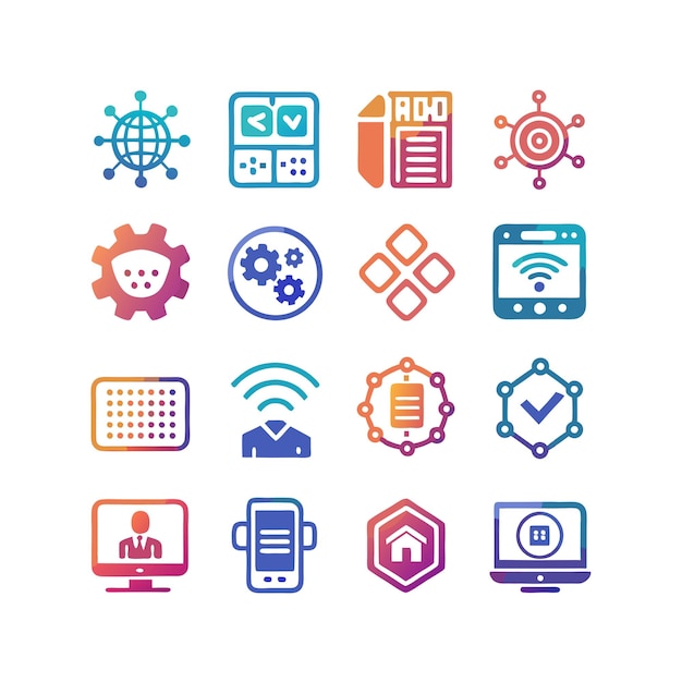 Ilustración vectorial de conjunto de iconos para documentos, sitios web y aplicaciones móviles