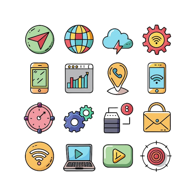 Ilustración vectorial de conjunto de iconos para documentos, sitios web y aplicaciones móviles