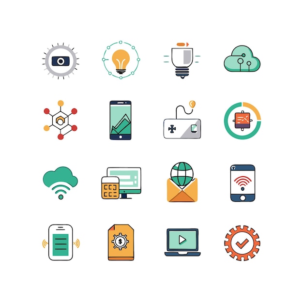 Ilustración vectorial de conjunto de iconos para documentos, sitios web y aplicaciones móviles