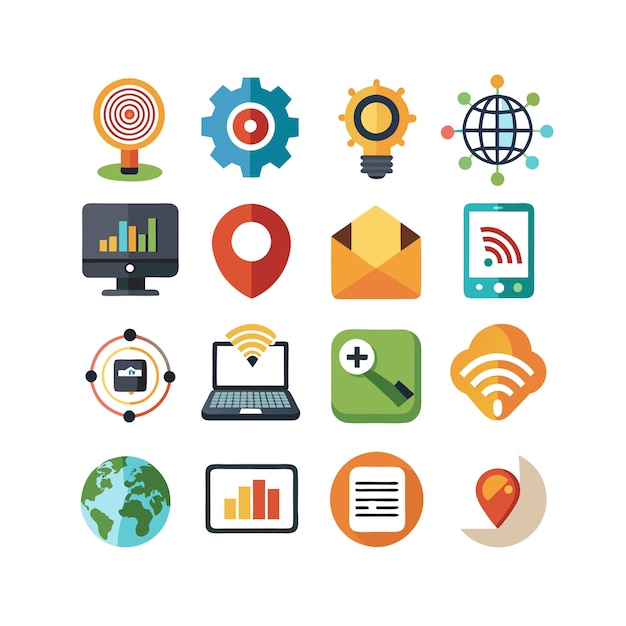 Ilustración vectorial de conjunto de iconos para documentos, sitios web y aplicaciones móviles