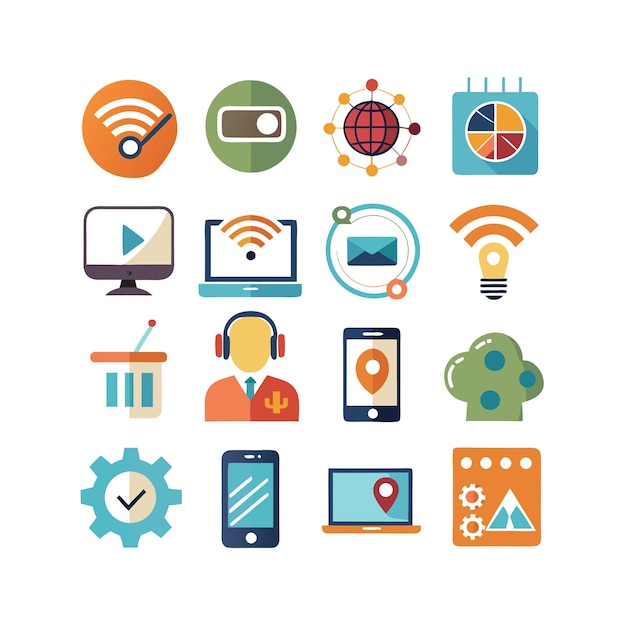 Ilustración vectorial de conjunto de iconos para documentos, sitios web y aplicaciones móviles