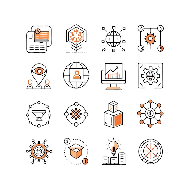 Ilustración vectorial de conjunto de iconos para documentos, sitios web y aplicaciones móviles