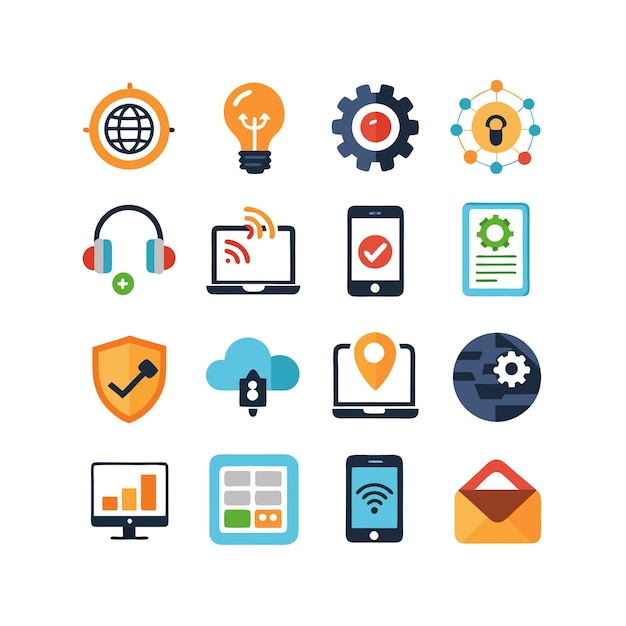Ilustración vectorial de conjunto de iconos para documentos, sitios web y aplicaciones móviles