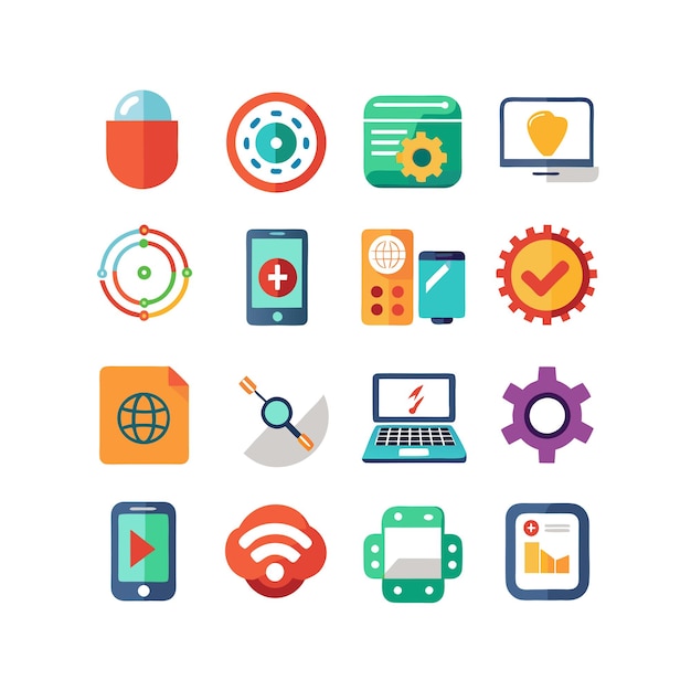 Ilustración vectorial de conjunto de iconos para documentos, sitios web y aplicaciones móviles