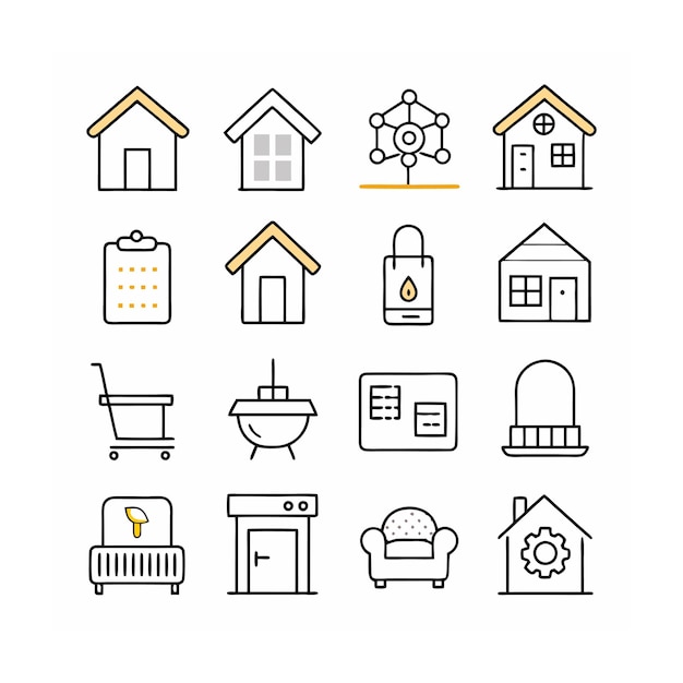 Ilustración vectorial del conjunto de iconos para el hogar y la vida
