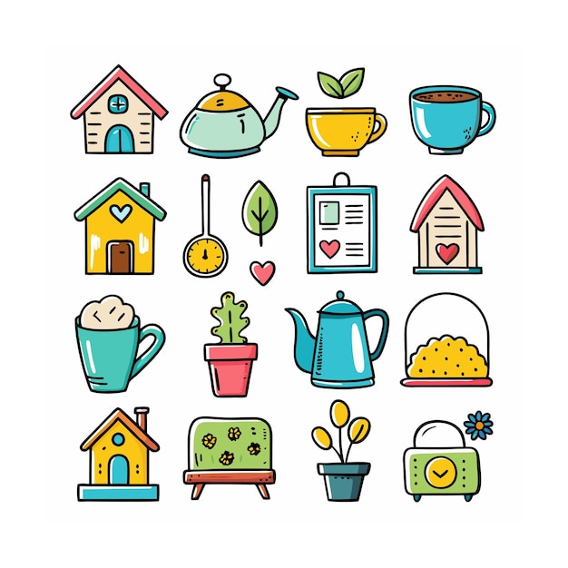 Ilustración vectorial del conjunto de iconos para el hogar y la vida