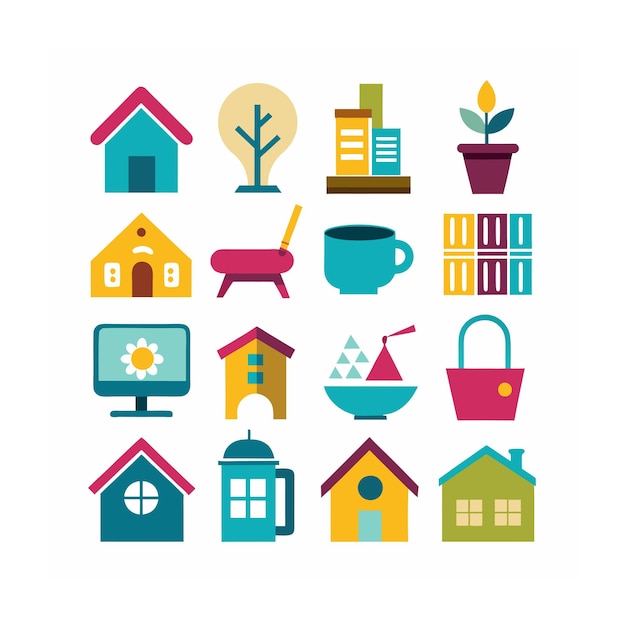 Ilustración vectorial del conjunto de iconos para el hogar y la vida