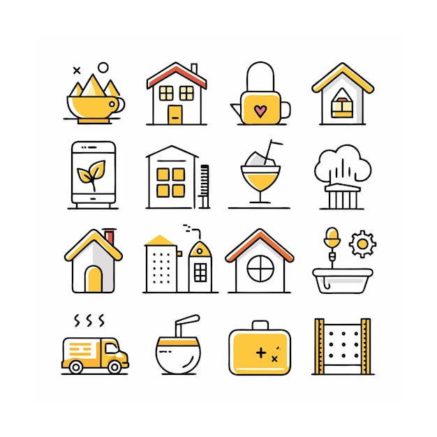 Ilustración vectorial del conjunto de iconos para el hogar y la vida