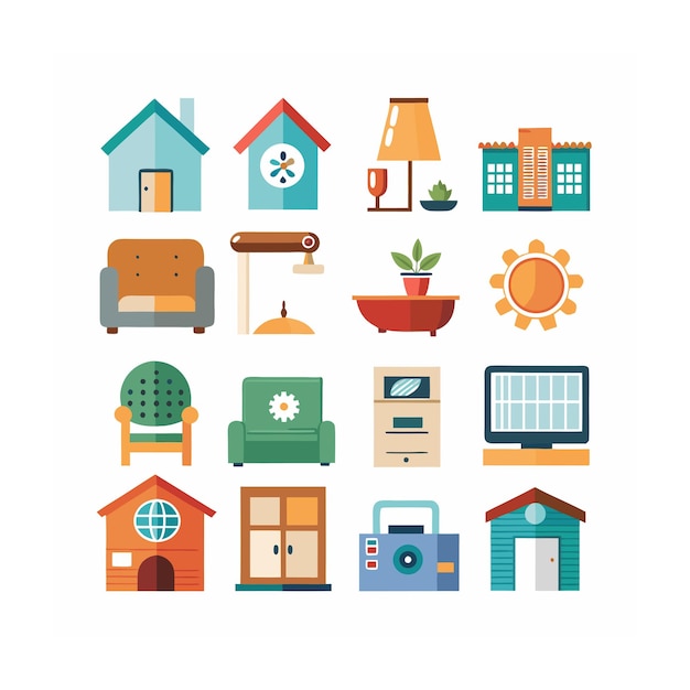 Ilustración vectorial del conjunto de iconos para el hogar y la vida