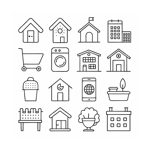 Ilustración vectorial del conjunto de iconos para el hogar y la vida