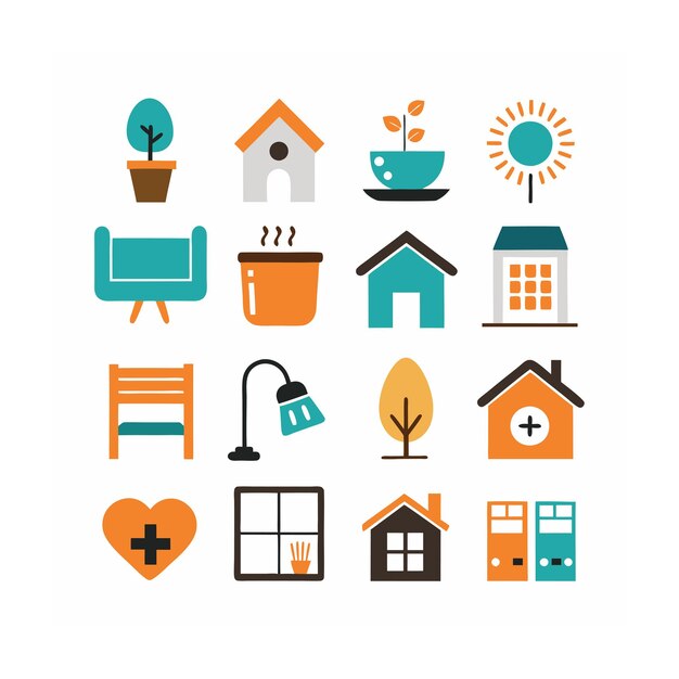 Ilustración vectorial del conjunto de iconos para el hogar y la vida