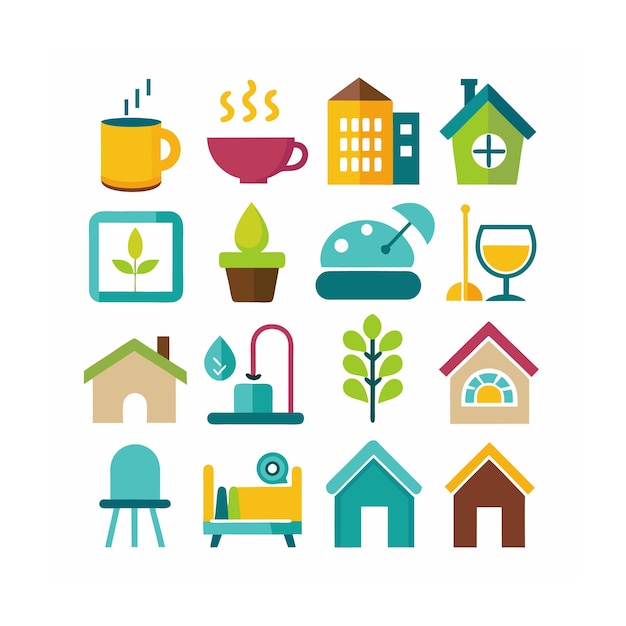 Ilustración vectorial del conjunto de iconos para el hogar y la vida