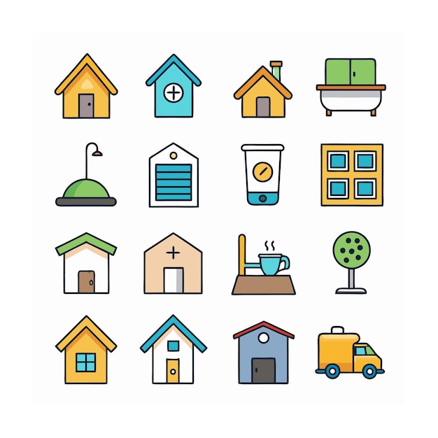 Ilustración vectorial del conjunto de iconos para el hogar y la vida