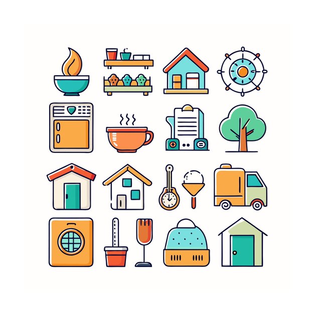 Ilustración vectorial del conjunto de iconos para el hogar y la vida