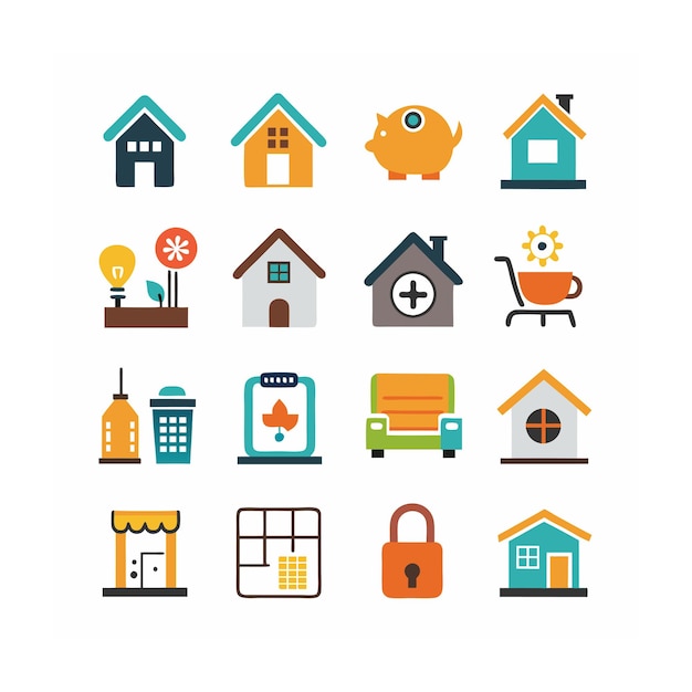 Ilustración vectorial del conjunto de iconos para el hogar y la vida