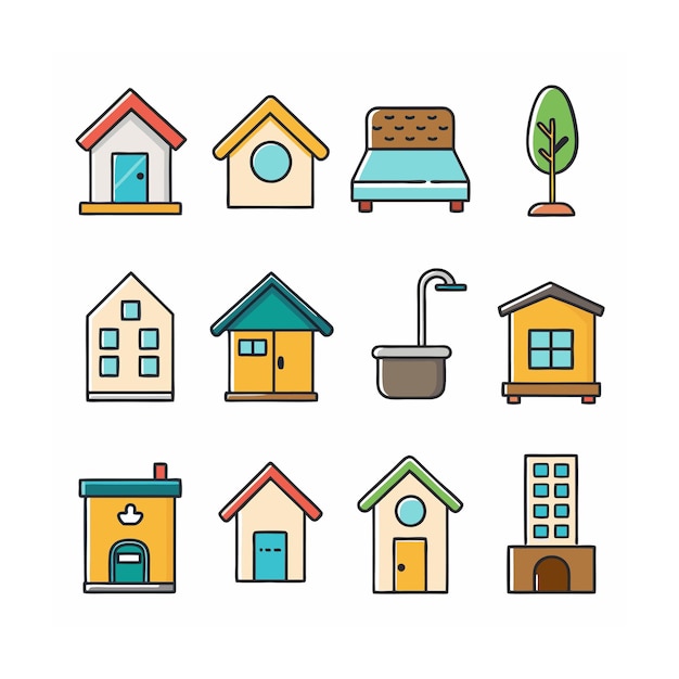Ilustración vectorial del conjunto de iconos para el hogar y la vida