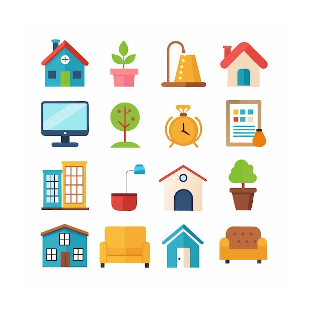Ilustración vectorial del conjunto de iconos para el hogar y la vida