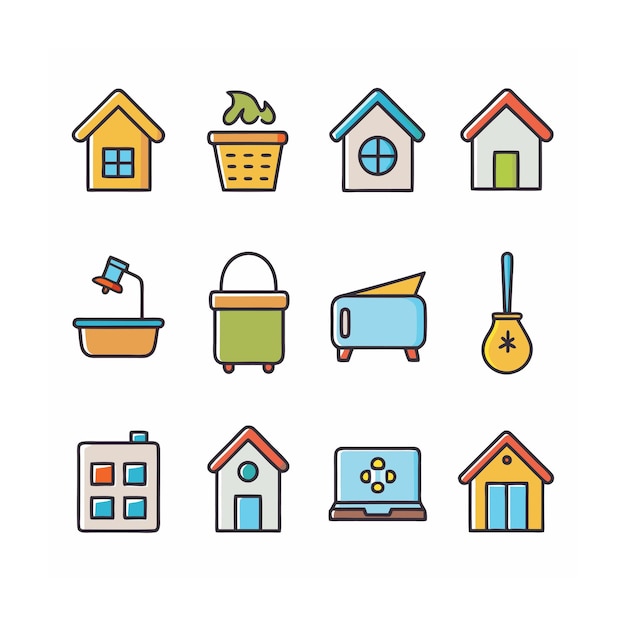 Ilustración vectorial del conjunto de iconos para el hogar y la vida