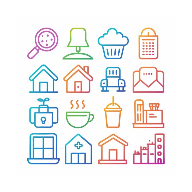 Ilustración vectorial del conjunto de iconos para el hogar y la vida