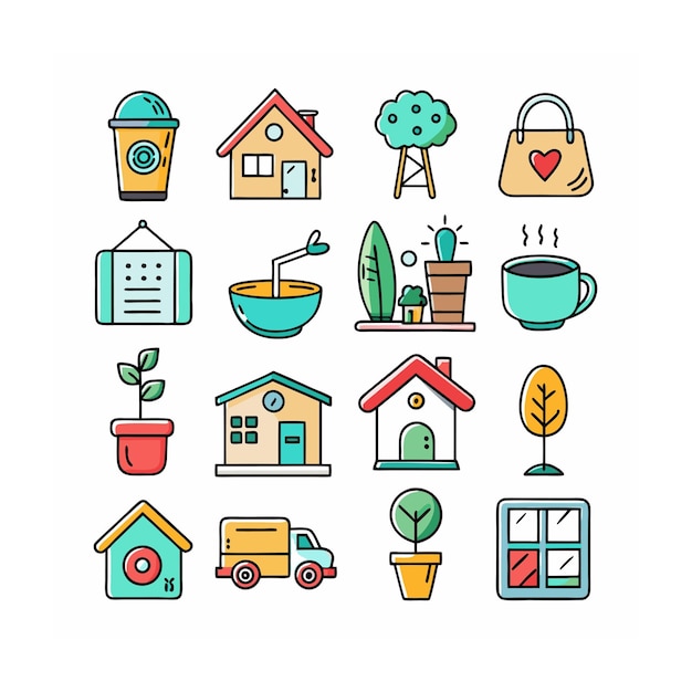 Ilustración vectorial del conjunto de iconos para el hogar y la vida