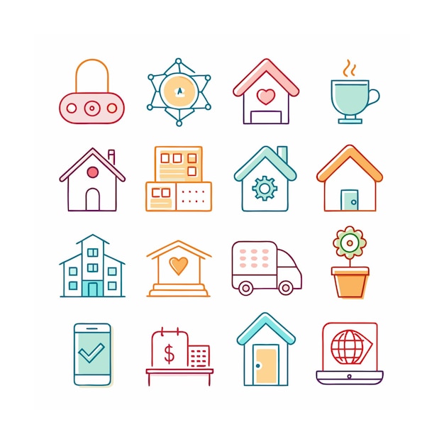 Ilustración vectorial del conjunto de iconos para el hogar y la vida