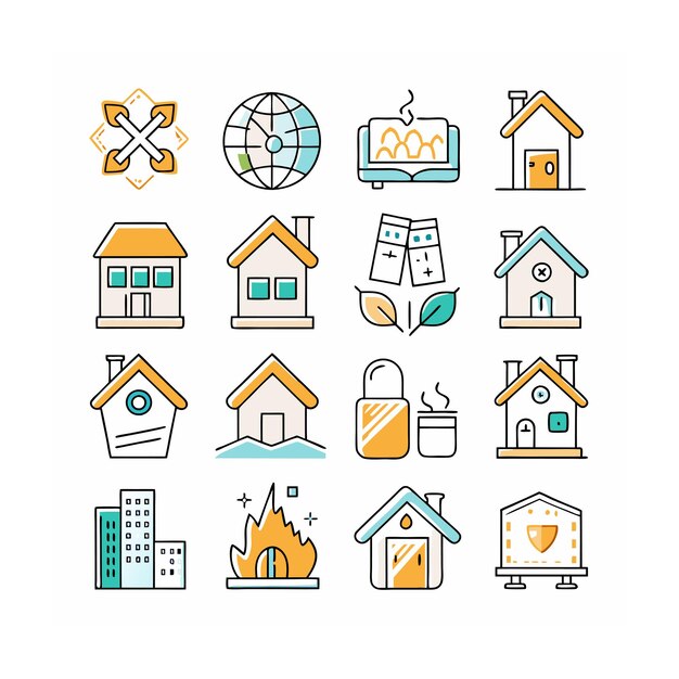 Ilustración vectorial del conjunto de iconos para el hogar y la vida