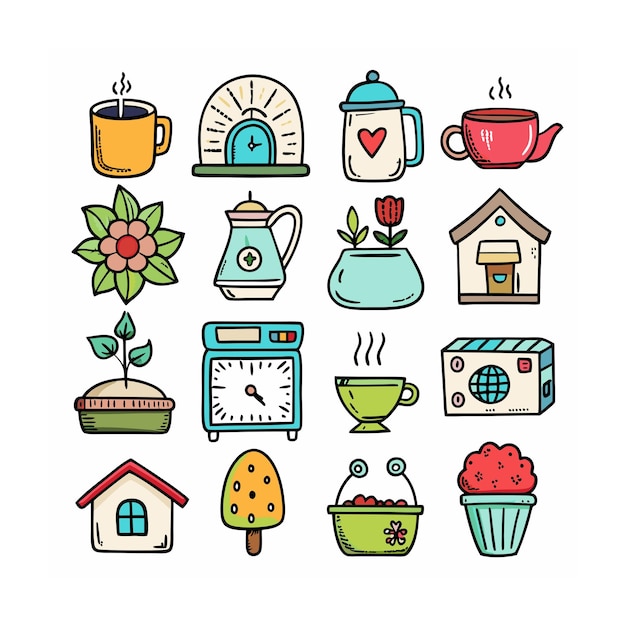 Ilustración vectorial del conjunto de iconos para el hogar y la vida