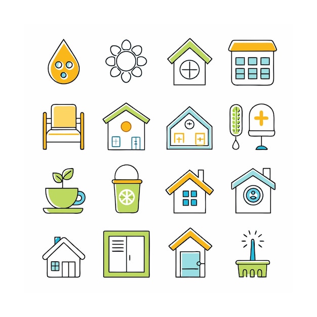 Ilustración vectorial del conjunto de iconos para el hogar y la vida