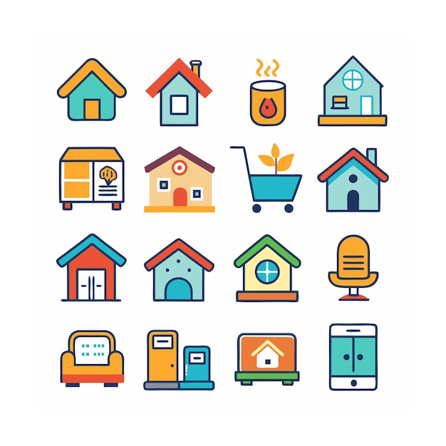 Ilustración vectorial del conjunto de iconos para el hogar y la vida