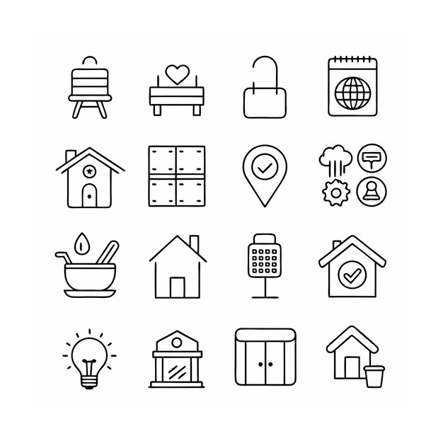 Ilustración vectorial del conjunto de iconos para el hogar y la vida